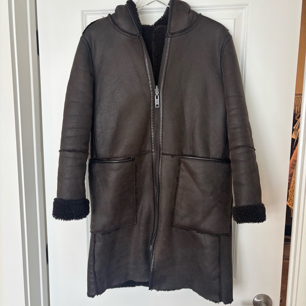 Y2K Penny Lane Brown Hooded Coat with Black Lining